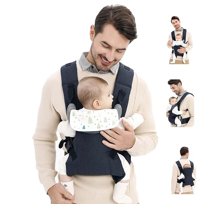 Baby Sling Carrier,4-in-1 Ergonomic Baby Backpack Front Carrier,Newborn to Toddler Wrap Lightweight Adjustable Baby Sling,DarkBlue-CubbioJoy