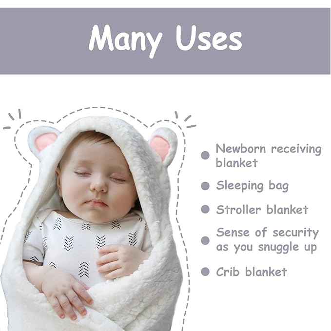 Jam Naturals- Baby Swaddle Blanket, Cute Bear Organic Receiving Swaddling Wrap, Newborn Baby Girl Soft Plush Registry Gift (Pink 0-3)-CubbioJoy