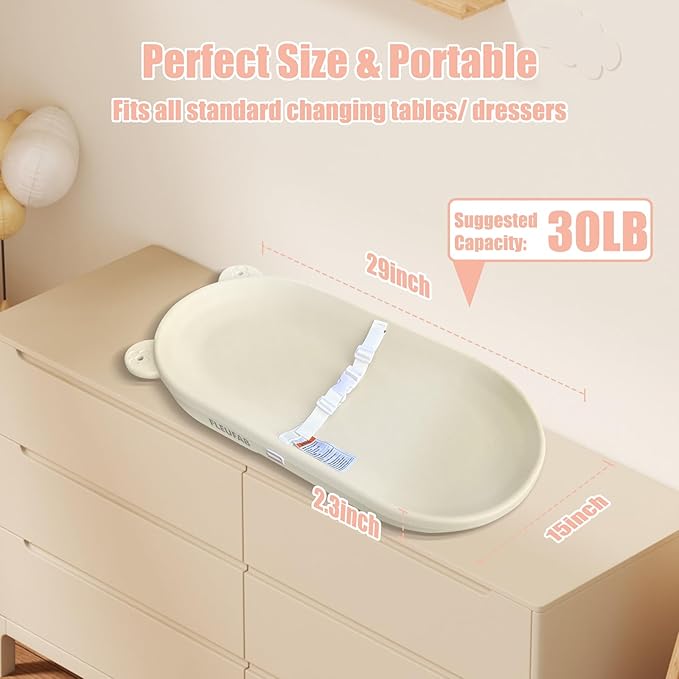 Baby Changing Pad, EVA Waterproof Non-Slip Changing Table Pad with Adjustable Strap for Dresser Changing Table Nursery, Portable Diaper Changing Pad, Oat-CubbioJoy