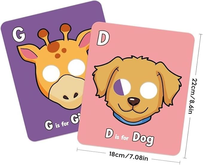 Alphabet Mask Cards,26 Pcs Alphabet ABC Flash Cards with Animal Masks,Colorful Giant ABC Animal Flash Cards,Learn Letters,English Phrases Colorful Flashcards for Interactive Educational Games-CubbioJoy