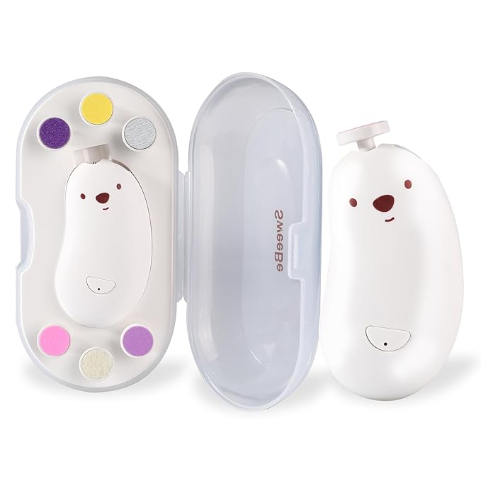 Baby Nail File Electric, Gentle Rechargeable Nail Trimmer, Baby Nail Clippers Grooming Kit Manicure Set for Infant Toddler or Adults, 6 Grinding Head Replacement Pads White-CubbioJoy