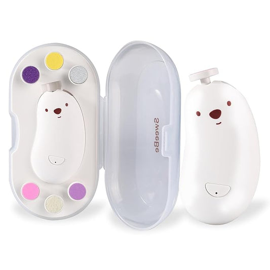Baby Nail File Electric, Gentle Rechargeable Nail Trimmer, Baby Nail Clippers Grooming Kit Manicure Set for Infant Toddler or Adults, 6 Grinding Head Replacement Pads White-CubbioJoy