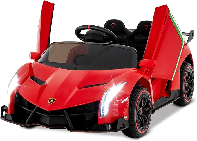 Costzon Ride on Car, Lamborghini Licensed 12V Battery Powered 4WD Sports Car with Remote Control, 3 Speeds, Hydraulic Doors, LED Lights, Towing Wheel, Horn, Music, Electric Vehicle for Kids Aged 3-8-CubbioJoy