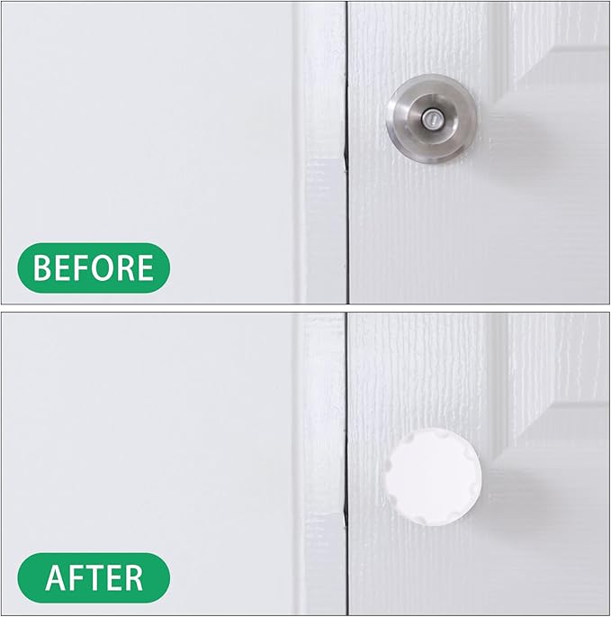 4 Pack Door Knob Safety Cover for Kids, Door Knob Cover, Screw Thread Design, Doors Knobs Child Proof Locks, Reusable and Reliable, for Toddler Baby Safety Doors Handle Covers (White)-CubbioJoy