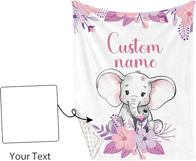 Custom Nursery Crib Bedding Set: Personalized Name 4 Piece Purple Flower Elephant Design Baby Crib Sets for Girls - Toddler Double Layer Blanket Set, Comfortable Crib Bed Sheets for Baby Toddlers-CubbioJoy