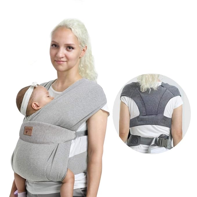 Baby Wraps Carrier Sling, Baby Carrier for Newborns and Toddlers,Skin-Friendly and Soft Front Baby Carrier Wrap Perfect Baby Gifts (Light Grey, Cotton)-CubbioJoy