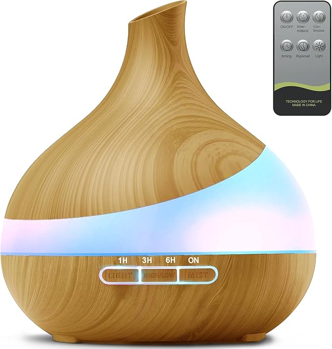 500ML Essential Oil Diffuser: Aroma Diffuser with Remote Control for Hotel Spa Yoga Room - Humidifiers for Bedroom with 14 Colors LED Night Light for Kids/Women Home Relaxation-CubbioJoy