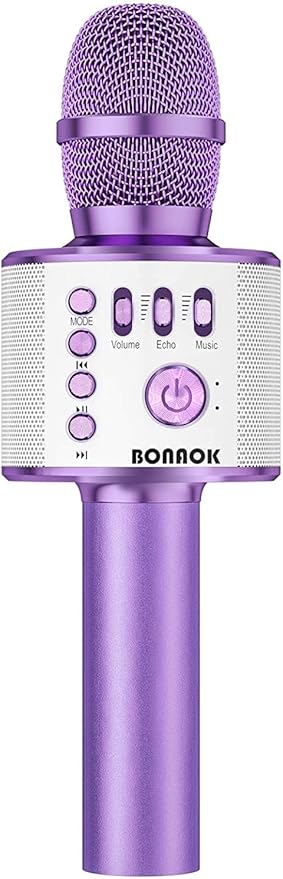 BONAOK Wireless Bluetooth Karaoke Microphone, 3-in-1 Portable Handheld Mic Speaker Machine for All Smartphones, for Girls Boys Kids Adults All Age Q37(Light Purple)-CubbioJoy