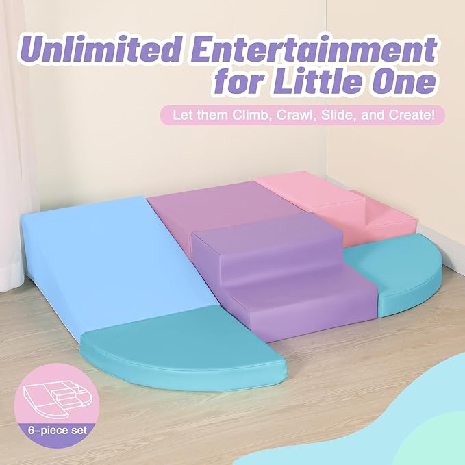 6-Piece Foam Climbing Blocks for Toddlers: Colorful Climbing Gym PU Leather Baby Foam Building Blocks Indoor Toy-CubbioJoy