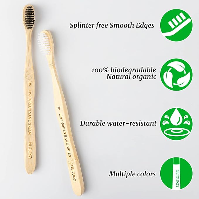 Bamboo Toothbrushes Soft Bristles, Biodegradable Eco-Friendly Toothbrush 10 Pack, BPA Free Charcoal Bamboo Tooth Brush, Organic, Natural, Green and Compostable Tooth Brushes-CubbioJoy