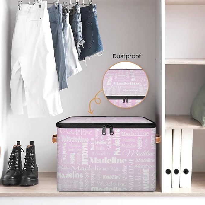 Custom Storage Basket with Name, Personalized Storage Bins with Zipper Lid, Foldable Fabric Storage Box Large capacity with Handle Grey Pink Gradient-CubbioJoy