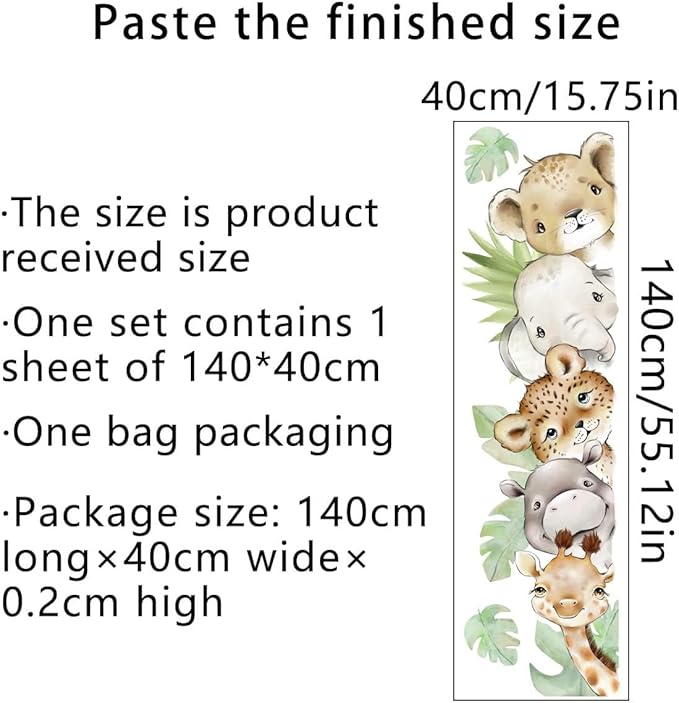 55.1 x 15.7 Inch Watercolor Jungle Animal Wall Decals - Forest Animal Sticker With Elephant, Tiger, Giraffe for Baby Nursery, Playroom, Bedroom, Classroom, Kindergarten Decor-CubbioJoy