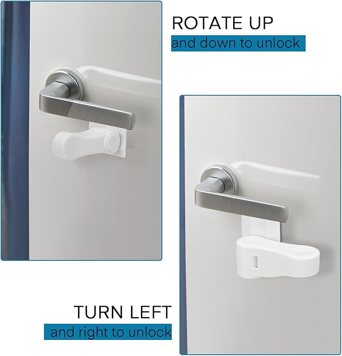 Child Proof Door Lever Lock - 2 Pack - Door Locks for Kids Safety - Door Knob Child Proof - Baby Proofing 3M Adhesive - Door Handle Child Proof - Baby Safety Locks for Toddlers - White-CubbioJoy