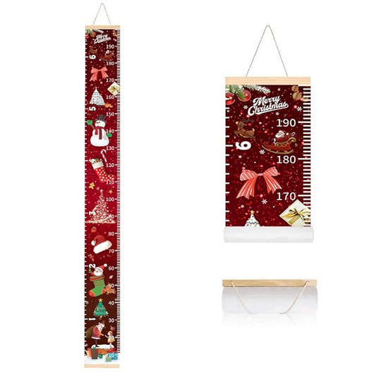 Christmas Baby Growth Chart for Wall, Height Chart for Kids, Xmas Kids Nursery Decor, Hanging Ruler Wall Decor, Kids Room Decor, Holiday Gifts for Boys Girls Toddlers - 76.7 x 7.9in with Beige Wood-CubbioJoy