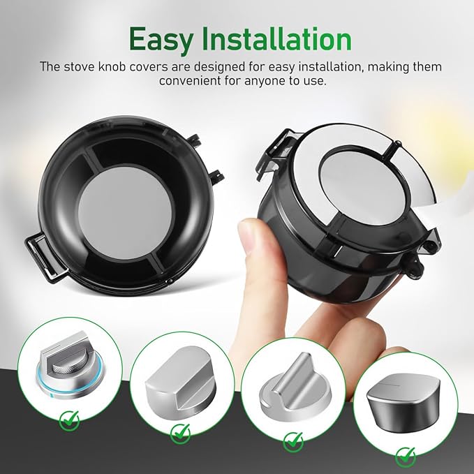 5pcs Stove Knob Cover: 3.5in Child Proofing Cover Knob Easy Install for Kitchen Stove Locks Door Child Proof Clear Plastic Black-CubbioJoy