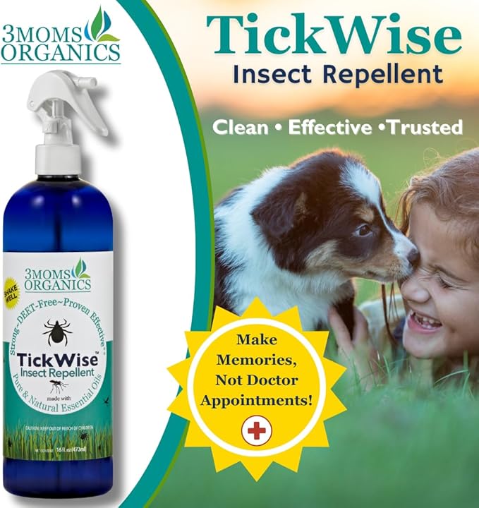 3 Moms Organics TickWise | 16oz Extra Strength, DEET- Free, Tick and Insect Repellent | Plant Based Essential Oils and All Natural Ingredients | Safe for Kids, Adults, Dogs and Horses-CubbioJoy