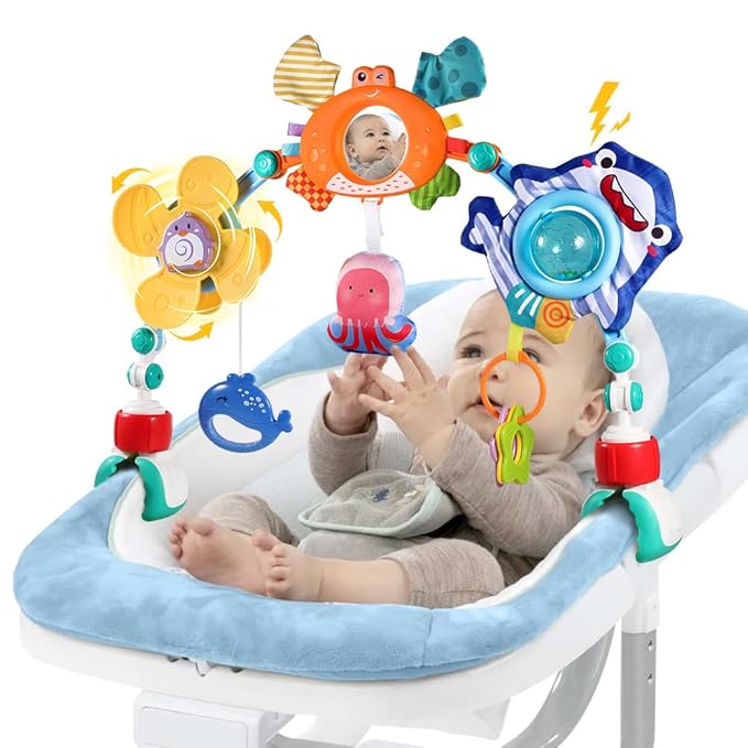 Baby Stroller Car Seat Toys,Adjustable Crib Mobile Activity Arch Toys with Sound Toy and Baby Hanging Toys,Sensory Play Travel Bouncer Bassinet Toy for Toddler Boy Girl 0 3 6 9 12 24 Month-CubbioJoy
