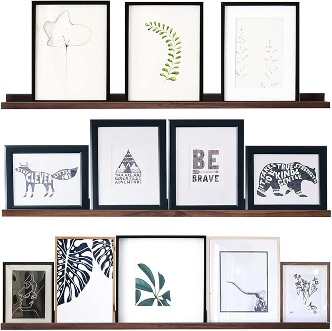 AZSKY 36 Inch Wall Mounted Floating Shelves for Home Decoration,Picture Display Wall Ledge Shelf for Bedrooms,Office,Living Room, Kitchen, Deep Walnut Wood Wall Shelf,3 Same Sizes-CubbioJoy