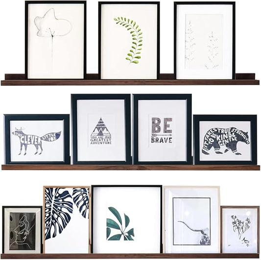 AZSKY 36 Inch Wall Mounted Floating Shelves for Home Decoration,Picture Display Wall Ledge Shelf for Bedrooms,Office,Living Room, Kitchen, Deep Walnut Wood Wall Shelf,3 Same Sizes-CubbioJoy