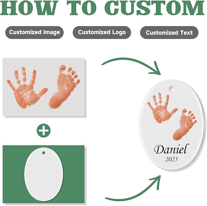 Baby Hand and Footprint Ornament - Baby's Frist Christmas Ornament with Custom Photo, Name, Date - Personalized Baby Gift, Newborn Keepsake, New Mom Gifts-CubbioJoy