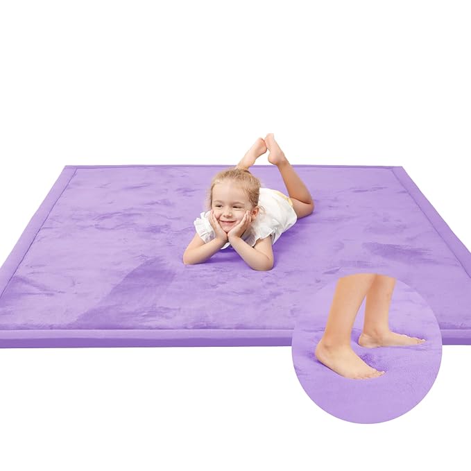 Baby Play Mat for Floor,1.3" Thick Memory Foam Tummy Time Mat for Toddlers,Infants,Kids,Water-Repellent Soft Nursery Rug,Extra Large Non Slip for Crawling&Yoga,Tatami Style for Living Room(Lavender)-CubbioJoy