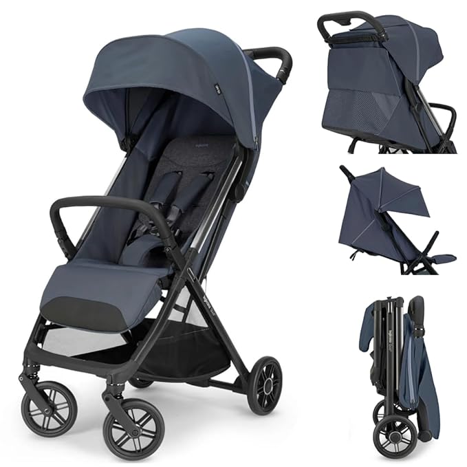 Inglesina Quid³ Stroller, Astral Blue - Compact Reclining Travel Stroller for Baby & Toddler 0-55 lbs, One Hand fold, Car seat Compatible, Airplane Overhead, Lightweight, Foldable, XL UPF 50+ Canopy-CubbioJoy