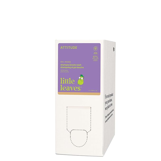 ATTITUDE Shampoo and Body Wash for Kids, EWG Verified Hair and Body Cleanser, Dermatologically Tested Soap, Plant and Mineral Based Bath Products, Vegan, Bulk Refill, Vanilla and Pear, 67.6 Fl Oz-CubbioJoy