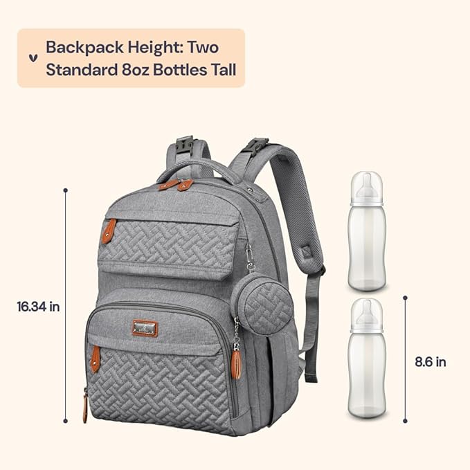 BabbleRoo Diaper Bag Backpack, Travel Backpack with Changing Pad, Pacifier Case & Stroller Straps, Multifunction, Waterproof, Unisex – Light Gray-CubbioJoy