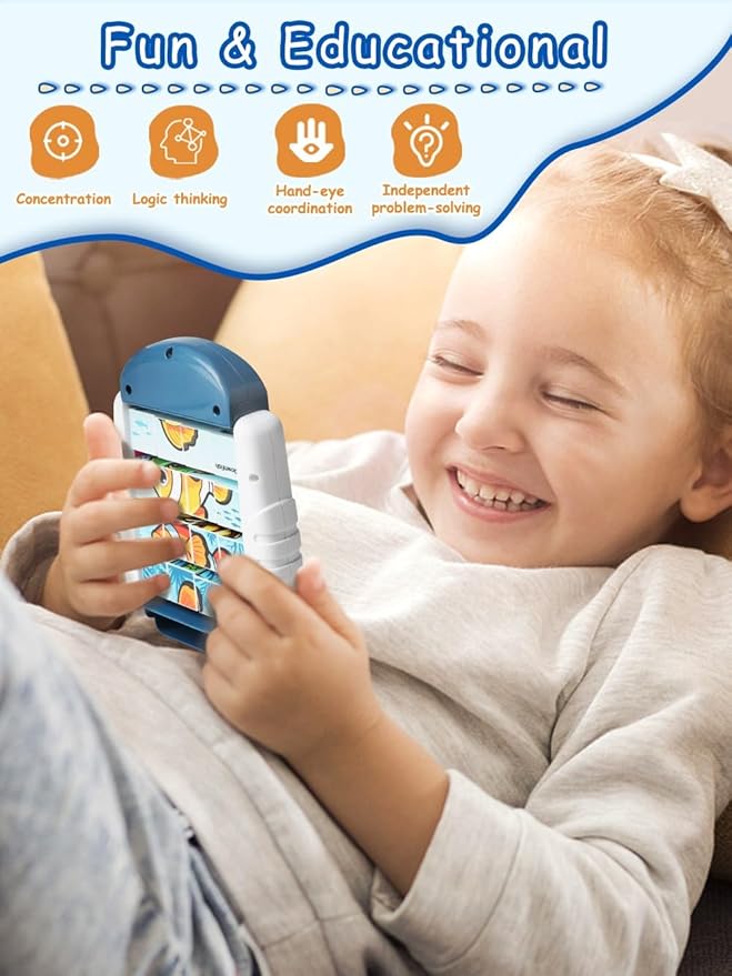 16-Piece Rotating Puzzles for Kids 4-6, Toddlers Puzzles 2-4, Road Trip, Airplane Activities Game, Travel Toys - Brain Teaser, Fine Motor Skills - Birthday Gifts Boys & Girls - Marine Life-CubbioJoy