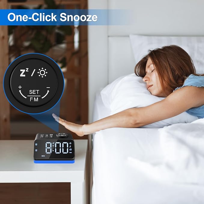 Digital Alarm Clock with FM Radio for Bedroom, 8 Colors Night Light with 2 Charging Port, Sleep Sound Machines with Timer, Dual Alarm, Loud Alarm and Easy to Use for Seniors and Kids as Gift (Black)-CubbioJoy