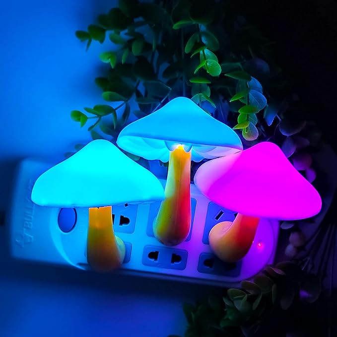 AUSAYE 4 Pack Plug in Night Light Sensor Light, Color Changing Mushroom Light LED Nightlights for Kids, Adults, Bedroom, Bathroom,Hallway, Stairs, Kitchen-CubbioJoy