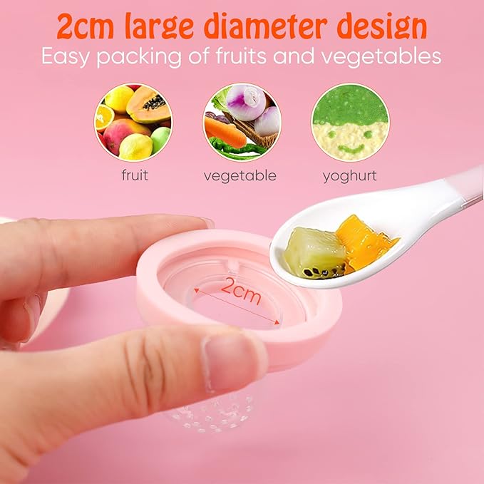 Baby Solids/Frozen Fruit Feeder Pacifier, Infant Teether Toy 4M+, BPA-Free Silicone Pouch & Nipple, Safely Introduce Solids, Teething Relief, 2-Pack (Pig Lulu - Blue Pink, S/M/L)-CubbioJoy