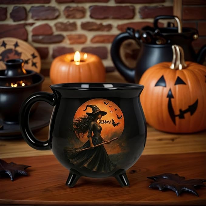 Custom Witch Cauldron Mug, Personalized Witches Brew Halloween Coffee Mug, Halloween Mugs Gifts For Women, Besties, Family, Witches Cauldron, Witch Coffee Mug, Witchy Gifts For Women (1PC)-CubbioJoy