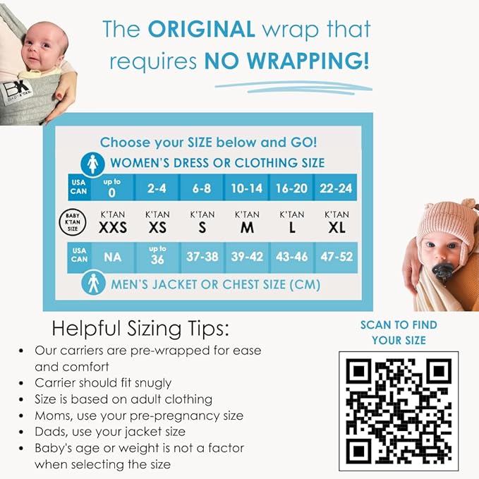 Active Yoga Baby K'tan Baby Carrier Wrap: #1 Easy Pre-Wrapped Baby Sling | Soft Yoga Fabric | UVA/UVB Infant Sun Protection | Breathable Quick Drying | Newborn to Toddler up to 35lb (See Size Chart)-CubbioJoy