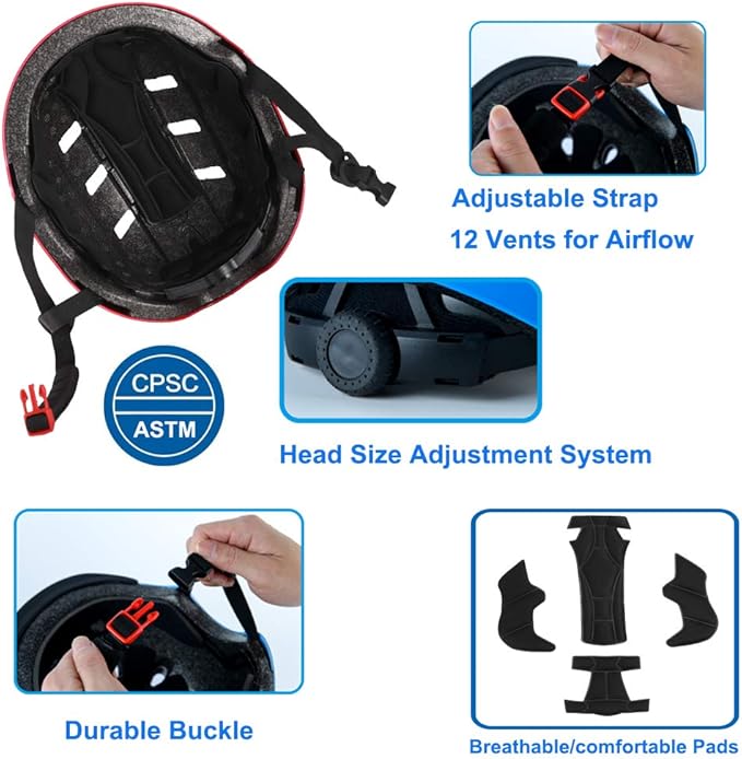 Bike Skateboard Helmet, Adjustable and Multi-Sport for Skate Scooter, 3 Sizes for Adult Youth Kids Toddler-CubbioJoy