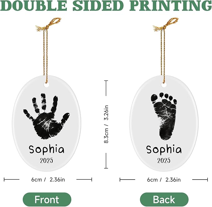 Baby Hand and Footprint Ornament - Baby's Frist Christmas Ornament with Custom Photo, Name, Date - Personalized Baby Gift, Newborn Keepsake, New Mom Gifts-CubbioJoy
