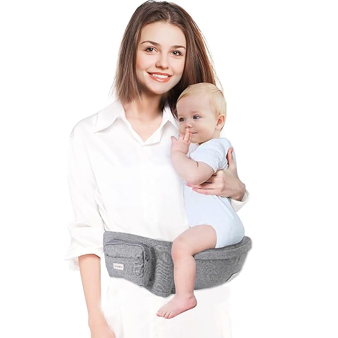 Baby Hip Carrier, Baby Carrier with Adjustable Waistband & Breathable Mesh, Ergonomic Carrier with Non-Slip Hip Seat Surface for Newborns & Toddlers, Grey-CubbioJoy