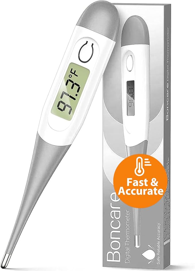 Boncare 10 Seconds Digital Thermometer for Adults and Kids - Accurate & Safe Rectal Thermometer for Baby with Fever Alarm, Oral Thermometer (Gray)-CubbioJoy