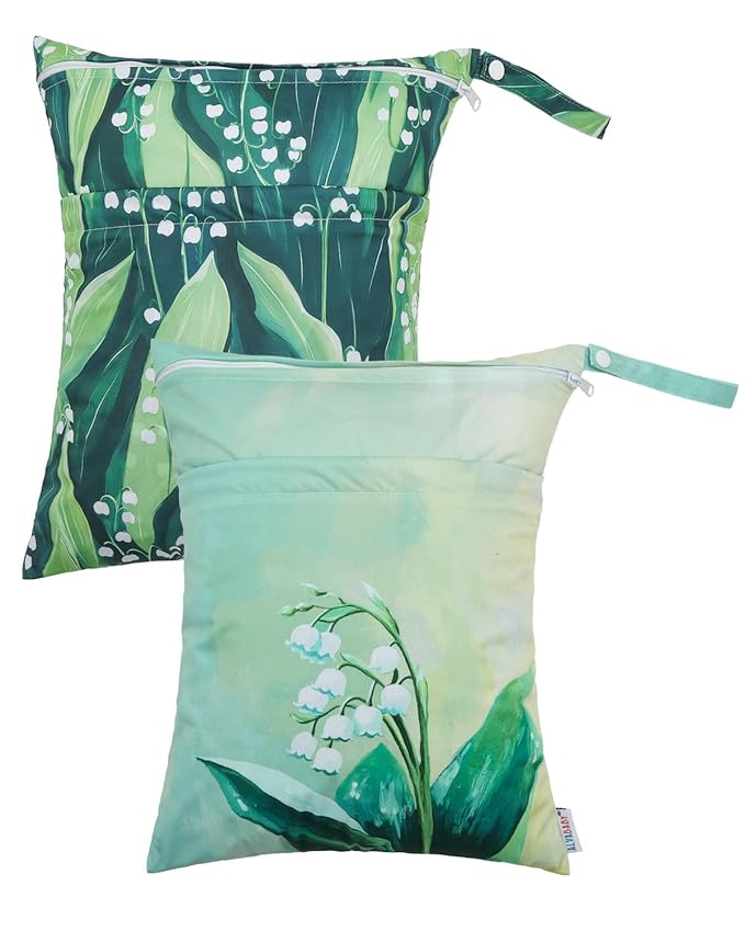 ALVABABY 2pcs Cloth Diaper Wet Dry Bags Waterproof Reusable with Two Zippered Pockets Travel Beach Pool Daycare Soiled Baby Items Yoga Gym Bag for Swimsuits or Wet Clothes 2LM13-CubbioJoy