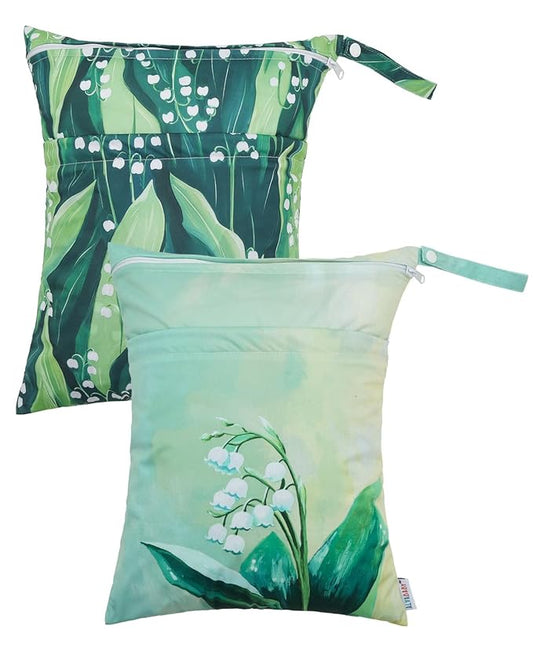 ALVABABY 2pcs Cloth Diaper Wet Dry Bags Waterproof Reusable with Two Zippered Pockets Travel Beach Pool Daycare Soiled Baby Items Yoga Gym Bag for Swimsuits or Wet Clothes 2LM13-CubbioJoy