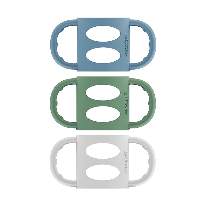 Dr. Brown's Narrow Baby Bottle Handles, 100% Silicone, Easy Grip Removable Handles for Bottle to Sippy Cup Transition, Blue/Gray/Green, 3-Pack, 4m+-CubbioJoy
