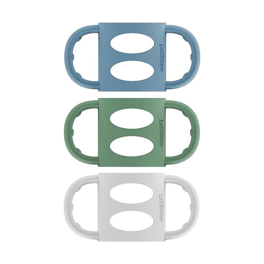 Dr. Brown's Narrow Baby Bottle Handles, 100% Silicone, Easy Grip Removable Handles for Bottle to Sippy Cup Transition, Blue/Gray/Green, 3-Pack, 4m+-CubbioJoy
