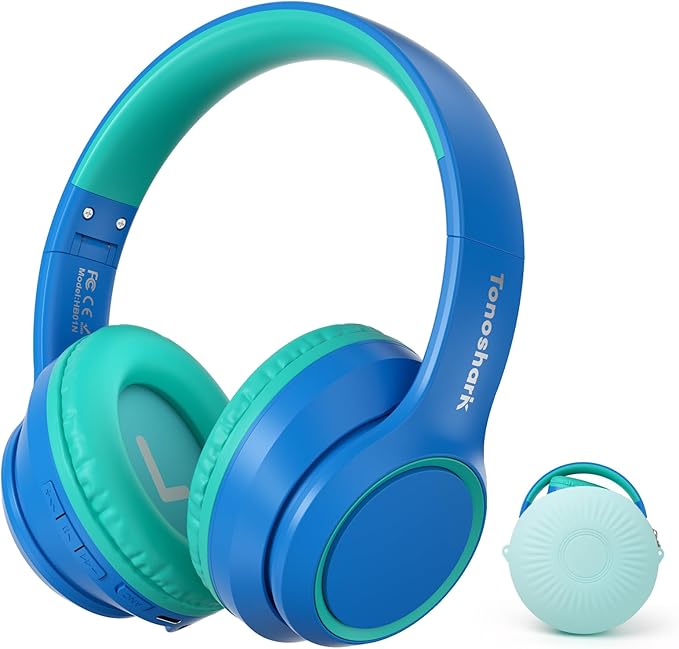 Active Noise Cancelling Headphones for Kids, 60H Playtime, Wireless Bluetooth Over-Ear Blue Headset Built-in Microphone for Home/School/Travel/Party - Includes Portable Case-CubbioJoy