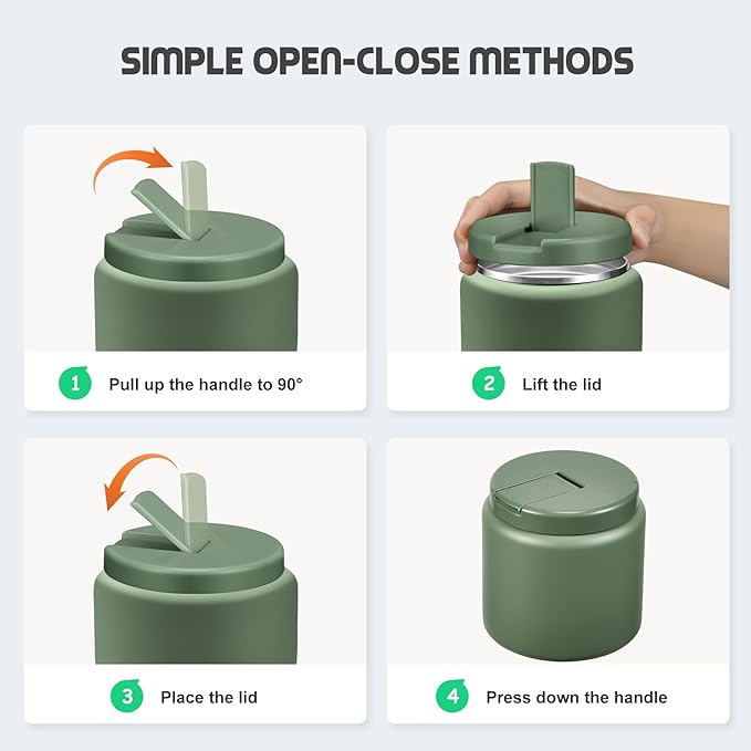 26oz Soup Thermo for Hot Food Kids with Buckle Lid Insulated Vacuum Food Jar Wide Mouth Leakproof Stainless Steel Lunch Container (Green)-CubbioJoy