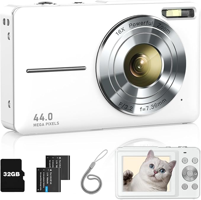 Digital Camera, Kids Camera FHD 1080P Point and Shoot Camera with 16X Zoom Anti Shake, Small Compact Camera for Teen Starter Children Kid Student Girl Boy(Pearl White)-CubbioJoy