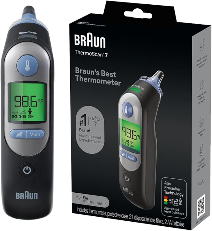 Braun ThermoScan 7 Digital Ear Thermometer for Adults, Babies & Infants, Age-Adjusted Fever Guidance, No. 1 Brand Recommended by Pediatricians-CubbioJoy