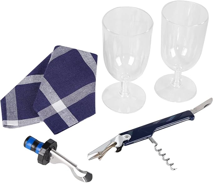 ALLCAMP Wine Bag - Insulated Cooler Bag with Wine Glasses, Bottle Opener & Wine Accessories for Wine Lovers - Portable Wine Gift Bag for Travel, Picnics, and Gift Ideas(Blue)-CubbioJoy