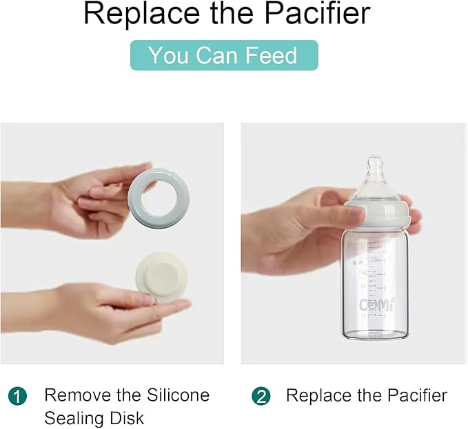 COMI Wide Neck Glass Breastmilk Collection n Storage Bottle, 6oz with Screw Ring Sealing Disk; Re-markable Sealing Disc. BPA Free, Fits Breast Pumps & Nipples (Gray Lids)-CubbioJoy