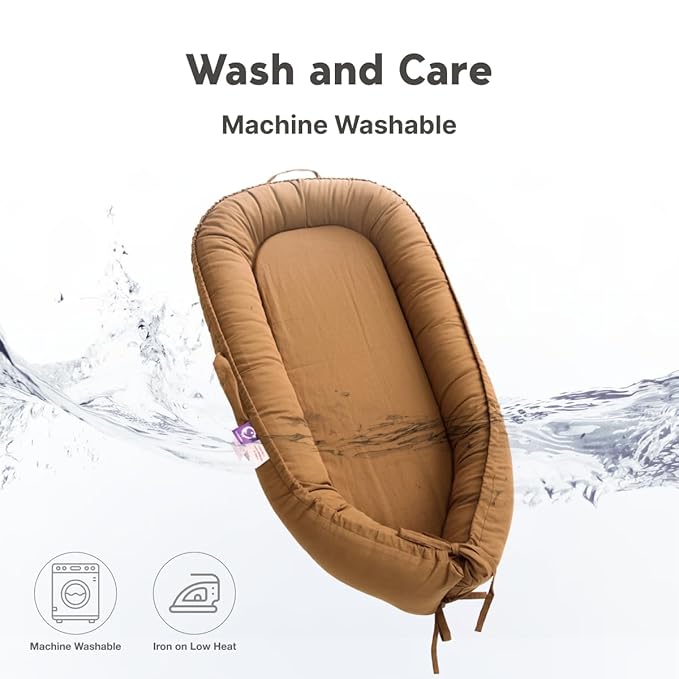 Infant Lounger, Baby Nest Cover for Baby Girls & Boys, Newborn Essentials for Baby 0-18 Months, 100% Cotton Breathable (Golden_Brown)-CubbioJoy