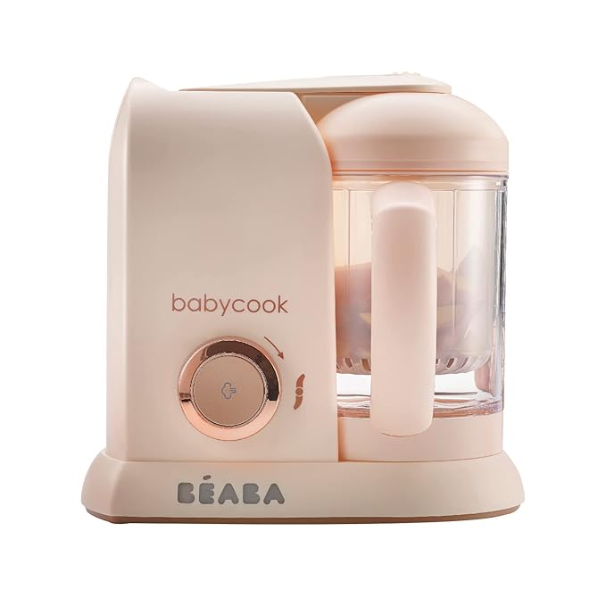 BEABA Babycook Solo 4 in 1 Baby Food Maker, Puree Steamer and Blender for Purees, Grinder with Auto Steam Cooking, Lrg Capacity 4.5 Cups 27 Servings in 20 Mins, Rose Gold-CubbioJoy